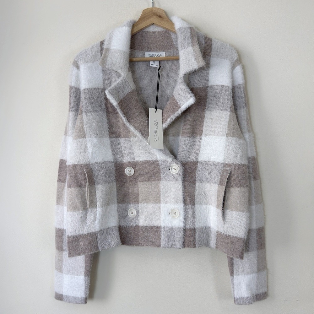 Women's Rachel Zoe NWT White Grey Soft Comfortable Sweater Blazer Jacket Medium